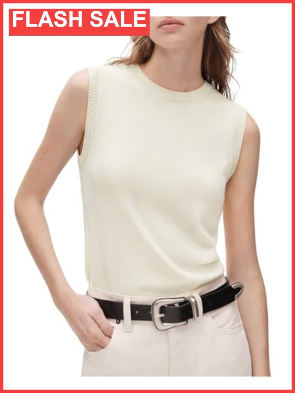 Silk Cashmere Blend Crew Neck Sleeveless Sweater Vest Loose Knit Tank Top